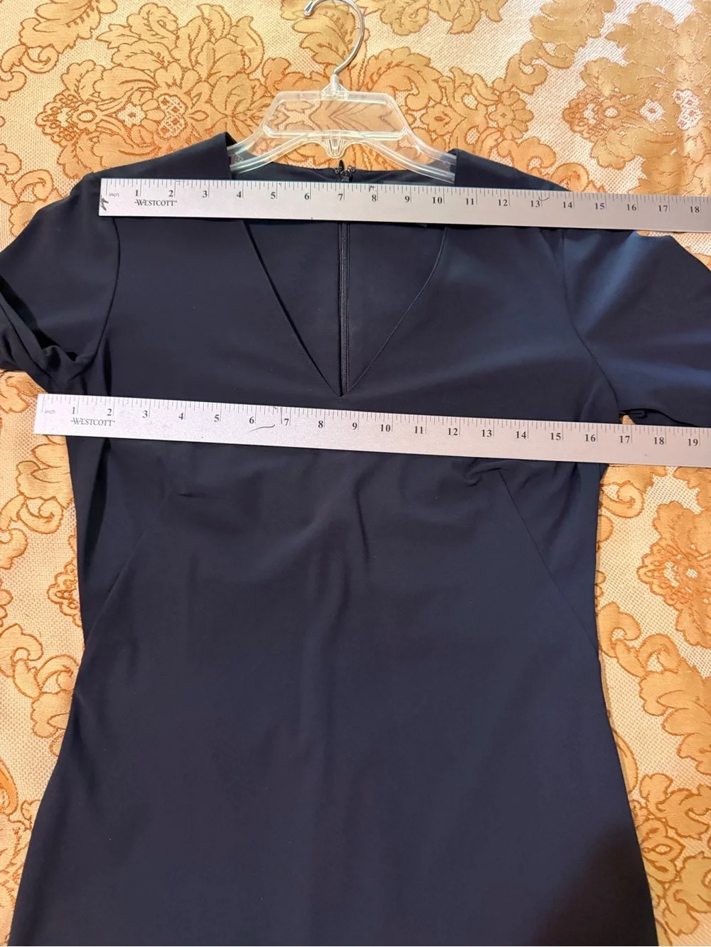 SET Black V-Neck Knee Length Sheath Dress, Fitted Stretch, Short Sleeve, Sz S - Picture 15 of 16